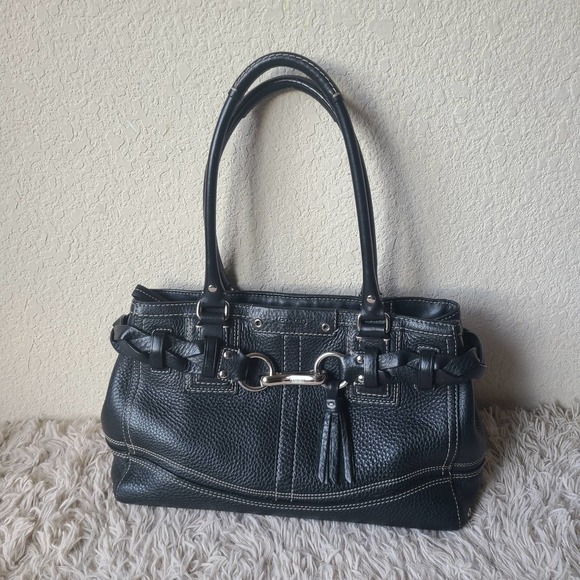 Coach Handbags - Vintage Coach Black Pebbled Leather Hampton Braided Belted Shoulder Bag